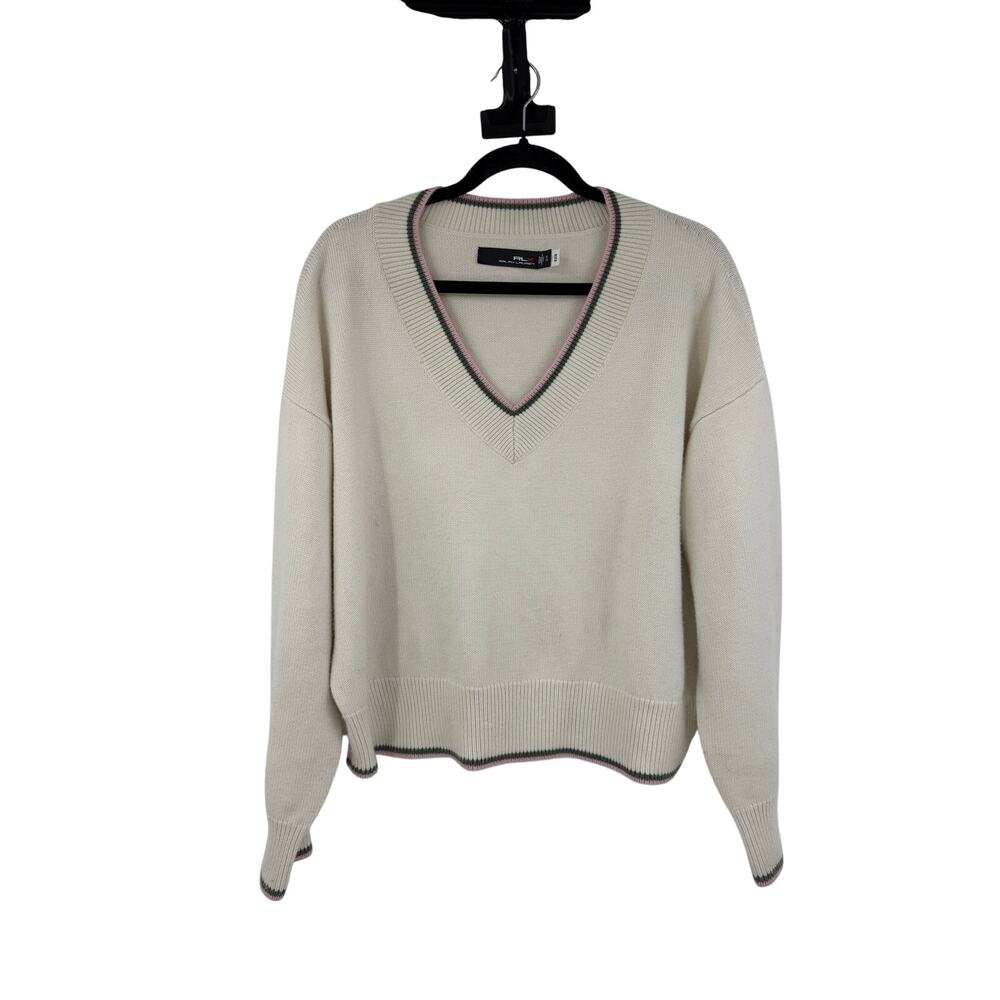 Ralph Lauren RLX Womens Wool Blend V-Neck Sweater Size XL White Cricket Preppy - Picture 2 of 11